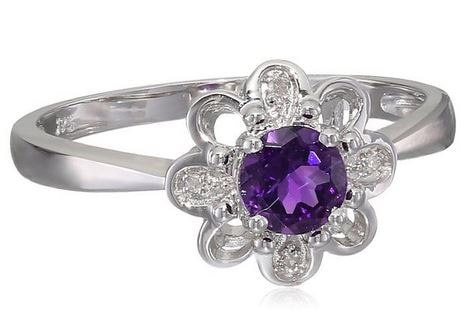 KLENOTA Silberring Blume Mit Amethyst Und Diamanten Ringe Amethyst