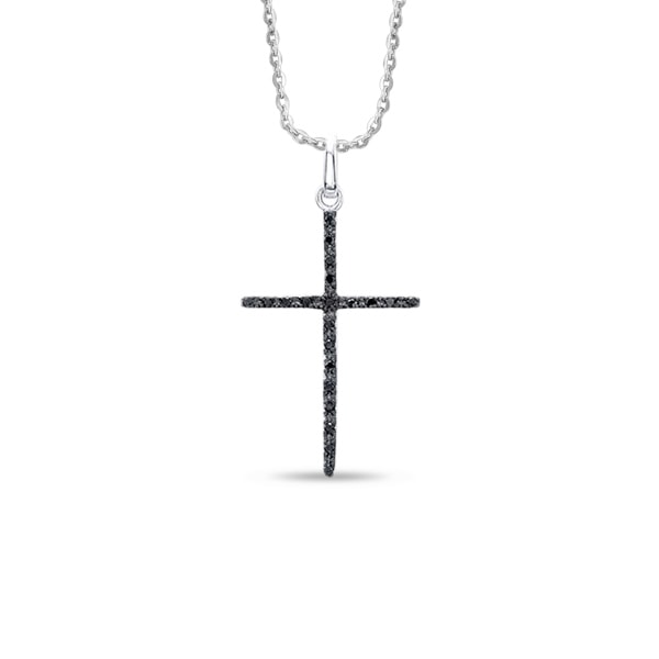 Klenota Black Diamond Cross Pendant In Sterling Silver Black Diamond Cross Pendant In Sterling Silver